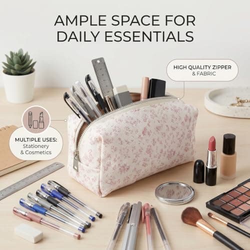 Makeup Pouch, Cute Pencil Case, Large-Capacity Floral Cosmetic Bags for Women Girls, Multi-use Storage Pouch for School & Travel, Style1.. — view 2
