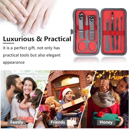 URAQT Nail Clippers, 7 pcs Professional Manicure Set, Nail Scissors & Eyebrow Grooming Kit, Stainless Steel Nail Care Tools with Luxurious Leather Case for Travel & Home — view 6