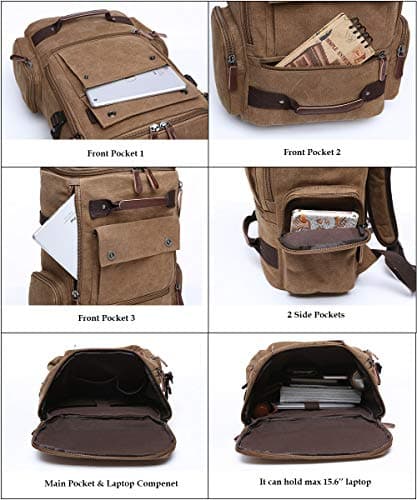 Canvas Backpack, Casual Backpack Unisex Vintage Canvas Rucksack Hiking Backpack Travel Bag Laptop Backpack School Bag Student Bag Satchel Trekking Backpack Camping Bag Coffee — view 4