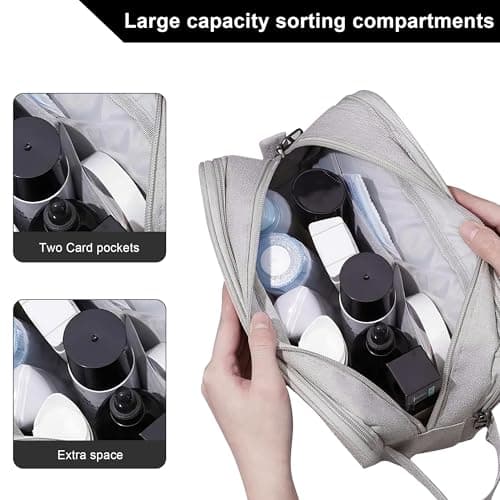 Namenand Travel Toiletry Bag,Large Capacity Cosmetic Bags for Men and Women,Waterproof Portable Pouch Open Flat Makeup Bag Organizer with Divider and Handle - Grey — view 4
