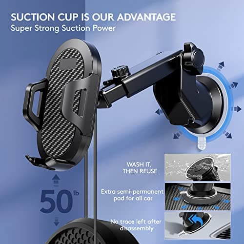 LOLBIU Universal Car Phone Holder Adjustable for Car Windshield, Black — view 2