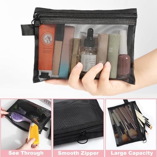 Vinuwu 4Pcs Small Make Up Bag for Handbag, Mesh Cosmetic Pouch with Zipper — view 3