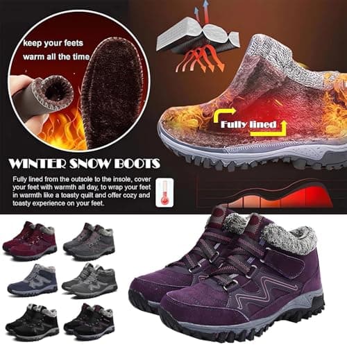 trail running shoes women Hiking Boots Women Waterproof Men Lightweight Lace up Ankle Booties Winter Warm Faux Fur Lined Walking Boot Non-Slip Mountain Trekking Shoes wide fit boots for uk Purple 7 — view 4