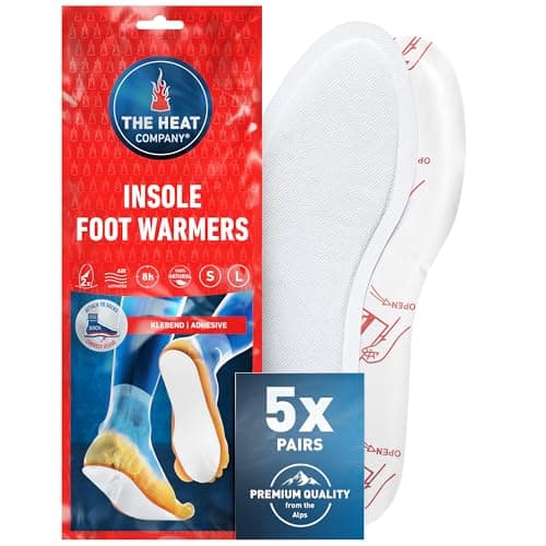 THE HEAT COMPANY Insole Foot Warmers Adhesive - 5 Pairs - EXTRA WARM - Adhesive Foot Warmers - 8 Hours of Warmth - Instant Heat - Air Activated - Purely Natural - SMALL Size: 3-6.5