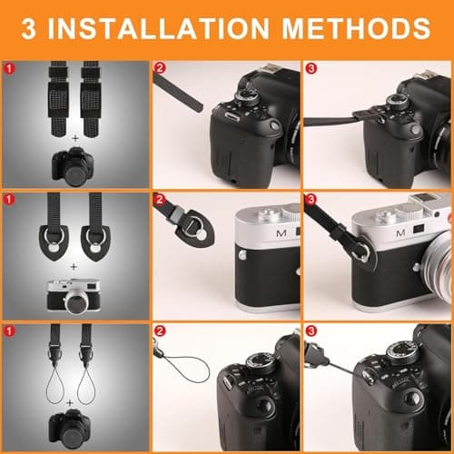 XILIYAI Camera Strap, Retro Cotton Camera Shoulder Straps Adjustable Camera Neck Strap for all Cameras DSLR/SLR/Mirrorless Sony Canon Nikon Olympus photographer's assistant (Black and white Grid — view 6