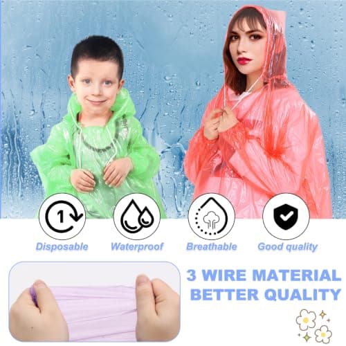 ZOCONE 12 Pack Poncho Waterproof Adult Kids Disposable Rain Ponchos Family Pack for Outdoor Camping Festivals Hiking Travel — view 6