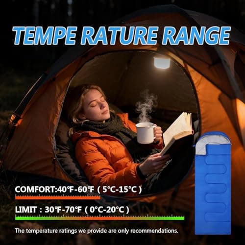 Sleeping Bags for Adults & Kids Sleeping Bag 3 Season, Ultralight Carry Bag, Adult Blanket, Lightweight Compact for Outdoor Camping, Travel, Hiking, Indoor & Outdoor Use (Blue) — view 6