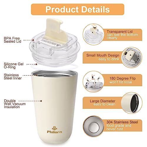 Philorn Coffee Cup, 380ml Insulated Travel Mug — view 4