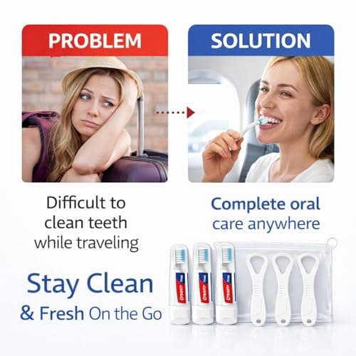 Travel Size Oral Kit - Includes Travel Kit Toothpaste and Toothbrush Small, Disposable Tounge Scrapers with Toothpicks and Pouch - Set of 3 - Portable Dental Hygiene Set for Flights, Camping, Gym — view 5