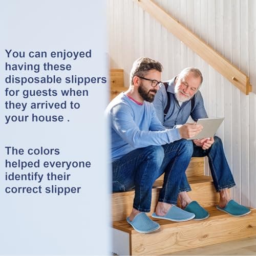 Geyoga 12 Pairs Slippers for Guests, Non-Slip Disposable Slippers for Travel, Washable, Reusable, Hotel Slippers, Bridesmaid Slippers for Indoor, Spa, Wedding, Party, Blue Series, Medium — view 5