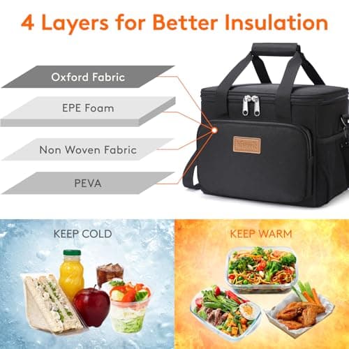 Lifewit Lunch Bag 9L 12 Can Insulated Lunch Box Soft Cooler Cooling Tote for Adult Men Women, Black — view 2