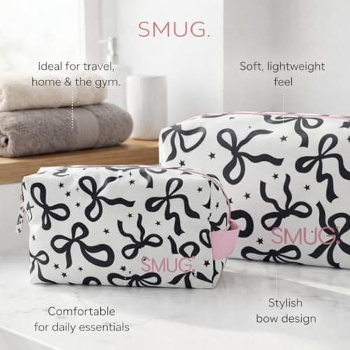 SMUG Toiletry Bag | Waterproof Travel Toiletry Bag for Gym, Shower, Shaving, Cosmetics & Makeup | Small Washbag for Men & Women | Stylish, Spacious & Easy to Clean | Bows — view 5