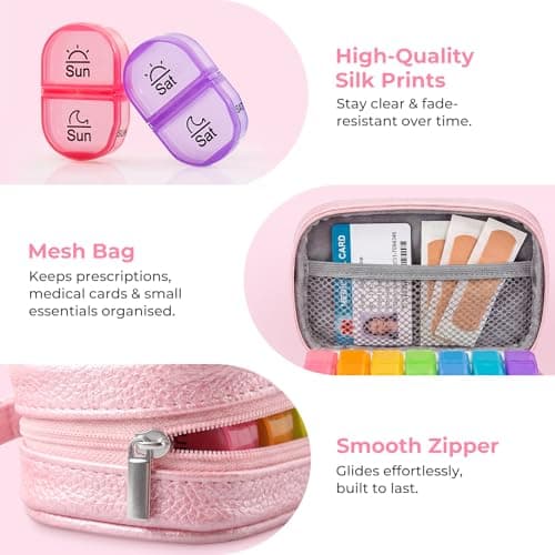 AUVON Weekly Pill Organiser with PU Leather Bag for Women, Dual Protection — view 4