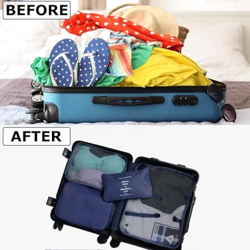 LANSKLBD 6/8 Set Packing Cubes for Suitcases Travel Luggage Packing Organizers,Travel Accessories Essentials Luggage Organizer with Shoe/Tioletry/Laundry Bag (Dark Blue, 6 set) — view 6