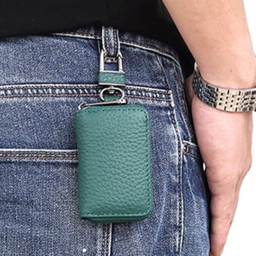 Zymoplas Retro Leather Wallet Portable Beach Door Car Keys Purse Fashion Soft Credit Card Organizer Pocket Holder Women Men, Green — view 6