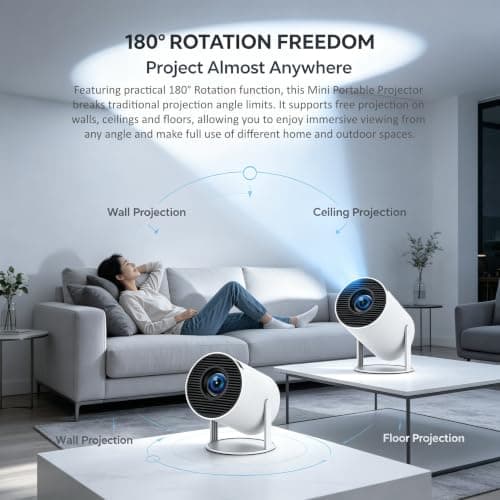 Denvoro Mini Portable Projector, Auto Keystone 180° Rotation — view 5