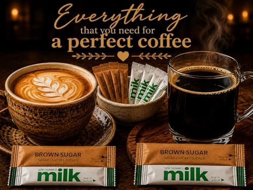 75 All-in-One Coffee Bundle - Rich Instant Coffee Sachets, Lakeland UHT Semi Skimmed Milk Sticks, Brown Sugar Sticks - 25x Each - Individually Wrapped Portions for Home, Office & Travel. — view 5