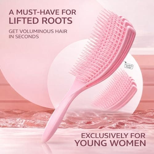 Detangling Hair Brush Set, Curved Vent Brush, Flexible Teeth, Pink 2-Pack — view 3