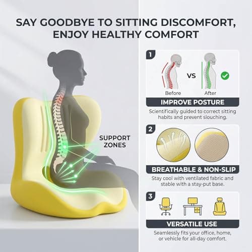 Ergonomic Seat Cushion with Lumbar Support - High-Density Memory Foam Office Chair Pad for Back & Butt Comfort, L Shaped Seat for Long Sitting Lower Back Support Suitable (Pink) — view 6