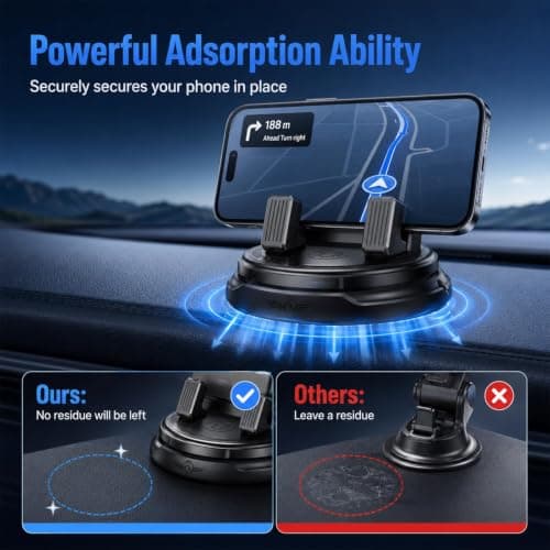 SUJAHHUJIQ Car Phone Holder 360 Degree Rotation, Dashboard Phone Mount with Adjustable Spring Clip, Adjustable Universal Car Phone Mount for Smartphones — view 4