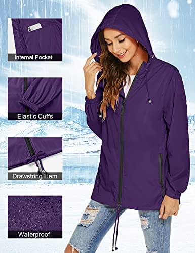 Rapbin Waterproof Jackets Women Lightweight Rain Jacket Packable Raincoat — view 5