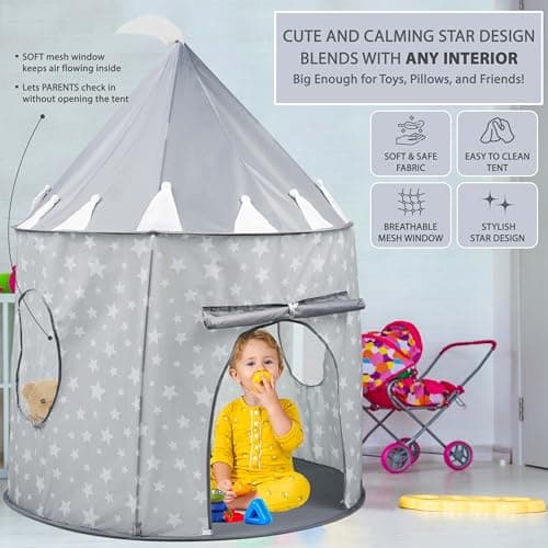 Crystals Kids Pop Up Play Tent – Princess Castle Playhouse for Children | Sensory Tents for Children | Barbie Kid Tent | Foldable Pop Up Playhouse Fun Toy (Grey Tent) — view 4