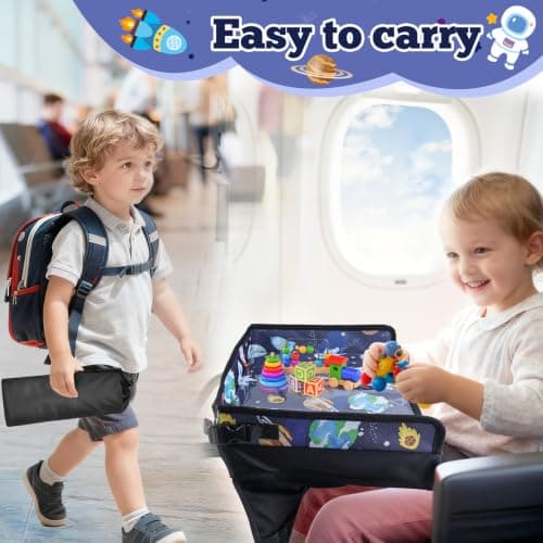 Babenest Airplane Tray Table Cover for Kids with Pockets, Starry Sky Blue — view 6