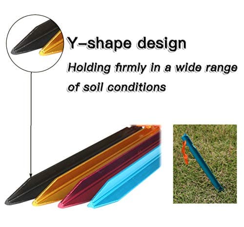 20 Pack Tent Pegs Aluminium Alloy Tent Stakes with Drawstring Bag for Outdoor Camping Trip Hiking Beach Heavy Duty and Mixed Color(5 color mix) — view 5