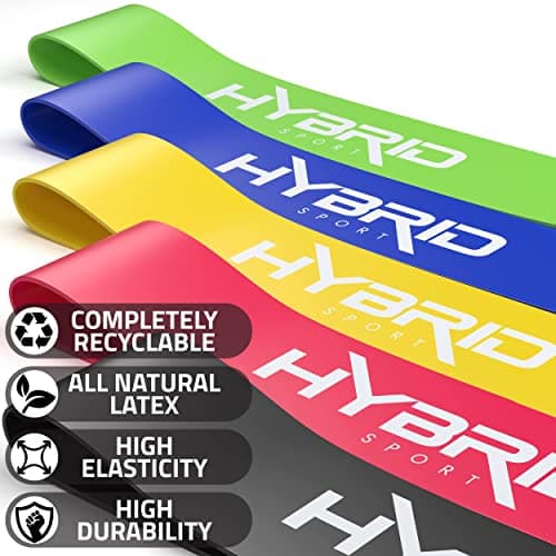 Hybrid Resistance Bands [Set of 5] PREMIUM Skin Friendly | 5 Strength Levels Loop Exercise Bands for Pilates, Training, Physio Therapy, Stretching, Home Gym | FREE Guide and Bag for Men and Women — view 4
