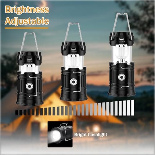 2-in-1 Camping Lantern Rechargeable Camping Lights with Solar and USB Charger, Collapsible Tent LED Light for Outdoor Camping Tent and Hiking Fishing — view 3