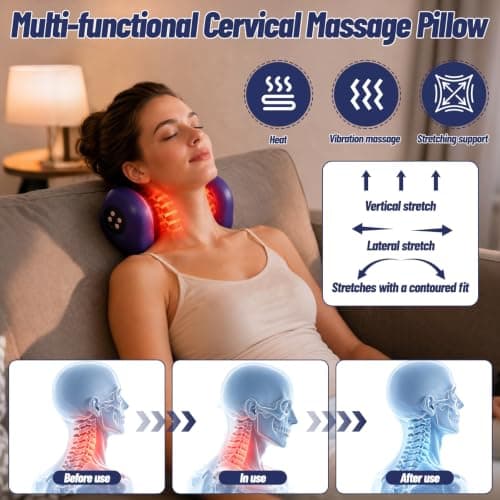 Neck Massager with Heat, Neck and Shoulder Massager, Wireless U-Shaped Ergonomic Massage Pillow Design, 3 Heat Settings (41-45°C), 3 Vibration Modes for Neck & Shoulder Relief, Purple — view 5
