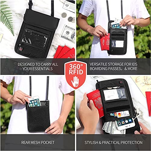 BTDAO RFID Blocking Passport Holder Wallet with Neck Stash Pouch for Traveling Security Credit ID Card (Black) — view 5