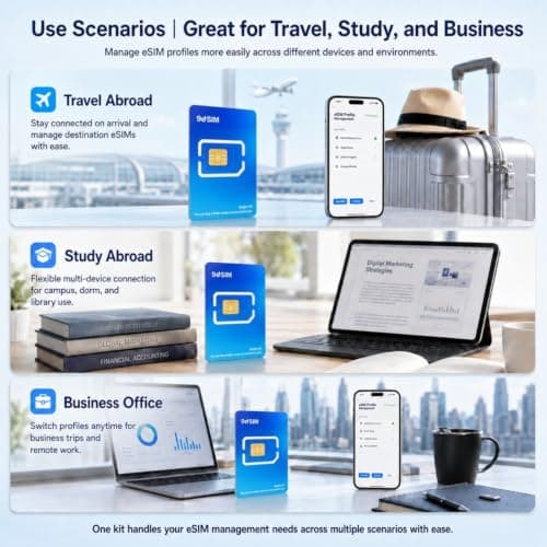 9ESIM V0 eSIM Card & Reader Kit for Unlocked Smartphones, 480KB Storage - SIM to eSIM Adapter, 15 Profiles, Offline STK Menu, Unlimited Downloads, Pre-Cut Sizes, Global Travel USA/Europe/Japan/China — view 5