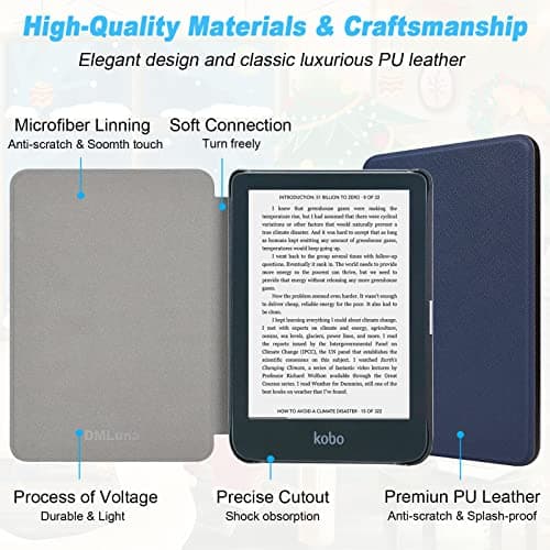 DMLuna Case for Kobo Clara 2E 6" 2022 Release, Ultra Slim Lightweight Folio Premium PU Leather Protective Cover with Auto Sleep/Wake Function, Navy Blue — view 6