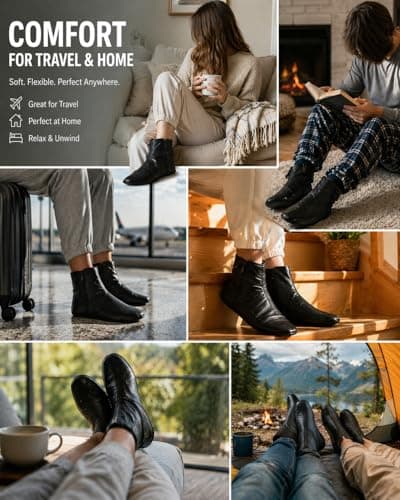 Mens Ladies Unisex Real Leather Black Socks Khuffs Hajj Umrah (Black, 12) — view 3