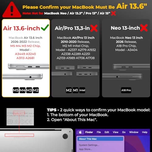 EooCoo for MacBook Air 13.6 inch Case 2026-2022 M5 M4 M3 M2 Matte Black — view 2