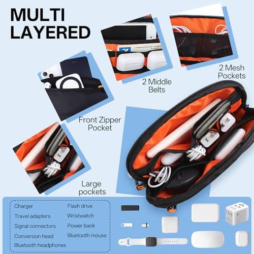 Teskyer Cable Organizer Bag - Portable, Waterproof, Compact Design, Travel Organiser, Travel Accessories, 23 x 13 x 5 cm, Black — view 2