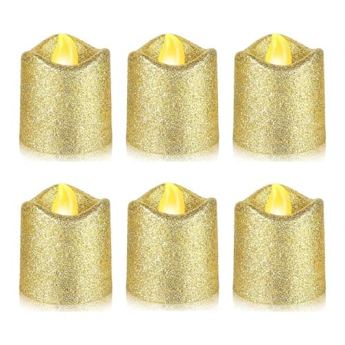 YiYFiT Glitter Gold LED Votive Candles,Battery Operated LED Tealights Fake Candles Flameless Tea Light Gifts for Home Party Wedding Halloween Chrismas Decoration(6 pack)