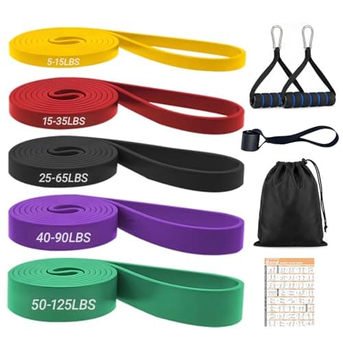 5 Levels Resistance Bands Set with Door Anchor & Handles - Heavy Duty Pull Up Assist Bands for Men & Women, Home Gym Workout, Strength Training, Yoga, Physical Therapy and Stretch Mobility