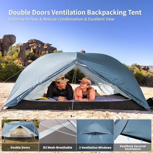 Naturehike Mongar Tent Camping Tent 2 Man Tent Waterproof Ultralight Trekking Tent Hiking Tent Double Layer for Hiking Climbing Outdoor Activities (210T Polyster/Blue) — view 3