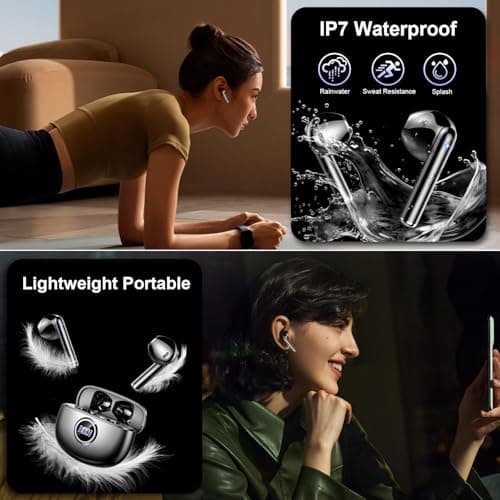 Wireless Earbuds, Bluetooth 5.4 Headphones 2024 Wireless Headphones with Deep Bass, New Mini Bluetooth Earphones in Ear 4 ENC Mic, Noise Cancelling Ear buds 30H Bluetooth Earbud Dual LED Display, Cyan — view 6