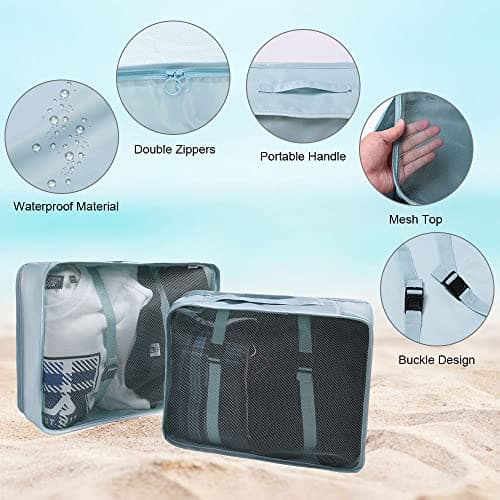 OSDUE Packing Cubes for Suitcase, 8 PCS Travel Organiser Packing Bags Lightweight Waterproof Luggage Packing Organizers for Clothes Shoes, Travel Accessories, Lake Blue — view 5