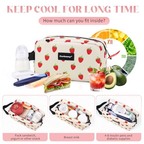 Cerbonny Small Cooler Bag, Freezable Lunch Bag with Ice Packs, Strawberries — view 4