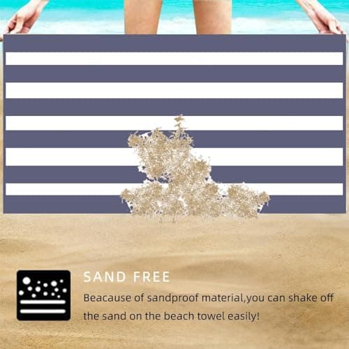 Large Quick Dry Microfibre Beach Bath Towel for Adult,Double Sides grey White Striped Sand Free Beach Towel with Bag,Lightweight Gym Yoga Sports Towel,Compact Travel Summer Beach Towel for Women Men — view 4