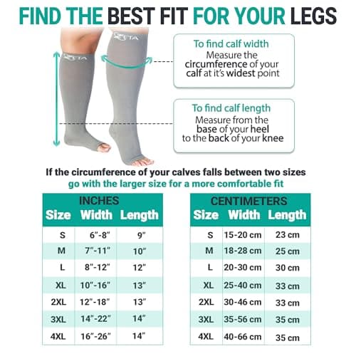 Zeta Wear Plus Size Support Open Toe Socks - Wide Calf Compression, Great for Travel & Flights, Women Love Its Amazing Fit, Cotton-Rich Comfort & Soothing Relief, 1 Pair, 2XL, Black — view 2