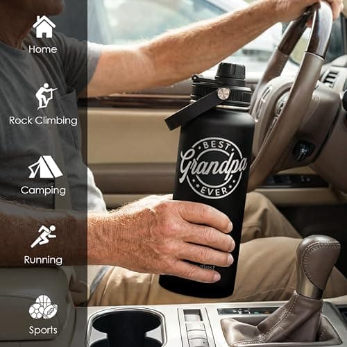 Grandpa Gift from Kids, Insulated Stainless Steel Water Bottle 32oz, Best Grandpa Ever, Vacuum Chug Lid Travel Tumbler for Men Granddad Papa, Gift for Birthday Christmas Fathers Day — view 6