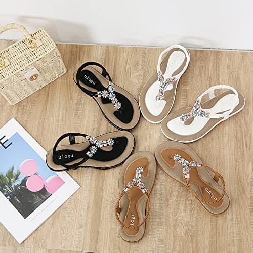 FOGOIN Sandals Womens Ladies Flat Toe Post Bohemian Sandals, 4 UK, White — view 3