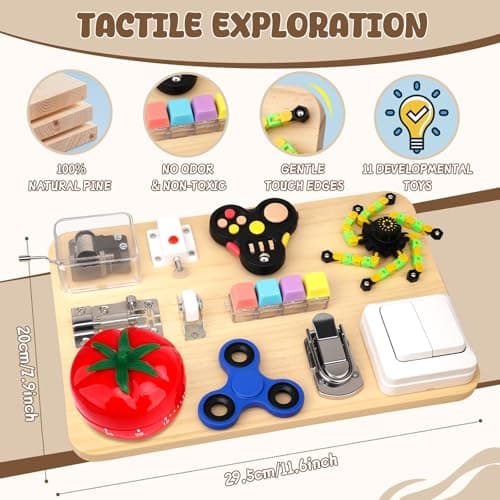 Dilabnda Montessori Busy Board Wooden Fidget Sensory Toy for Toddlers, Activity Board Educational Travel Toy for Plane Fine Motor Skills Gift for Boy Girl — view 2