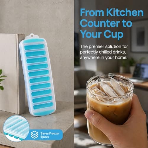 Silicone Ice Cube Tray with Lid for Water Bottles, Easy Release Long Ice Sticks Moulds, Stackable No-Spill Ice Tray for Sports Drinks, Whiskey and Cocktails — view 5