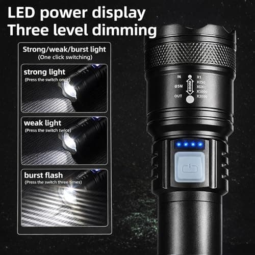 Boulton LED Torch Rechargeable – Super Bright Hand Flashlight Torches with 3 Light Modes, Adjustable Telescopic Zoom, USB Charging and Battery Indicator – Lightweight LED Light Torch — view 3